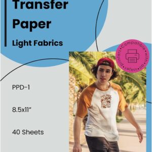 PPD 40 Sheets 8.5x11\u201D - Inkjet Iron-on Heat Transfer Paper for White & Light Fabric and T-Shirts - Premium - PPD-1-40